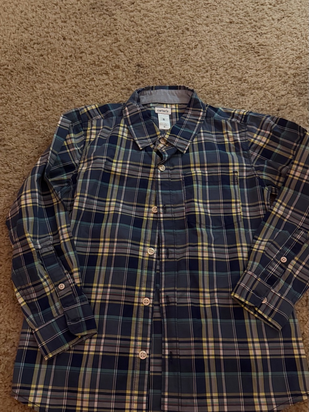Carter's Navy Plaid Long-Sleeve Button-Down Shirt